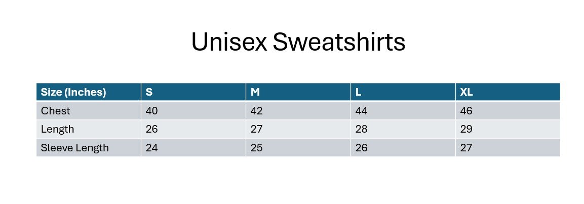 Unisex Sweatshirts size chart